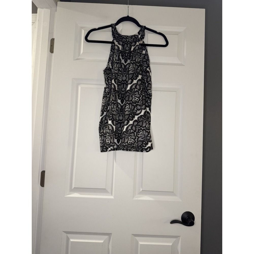 The Limited The Scandal Collection Halter Tie Neck Tank Top XS Black White Flora